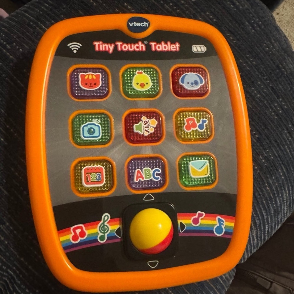 Orange and Yellow Learning Tablet Toy with Educational Icons